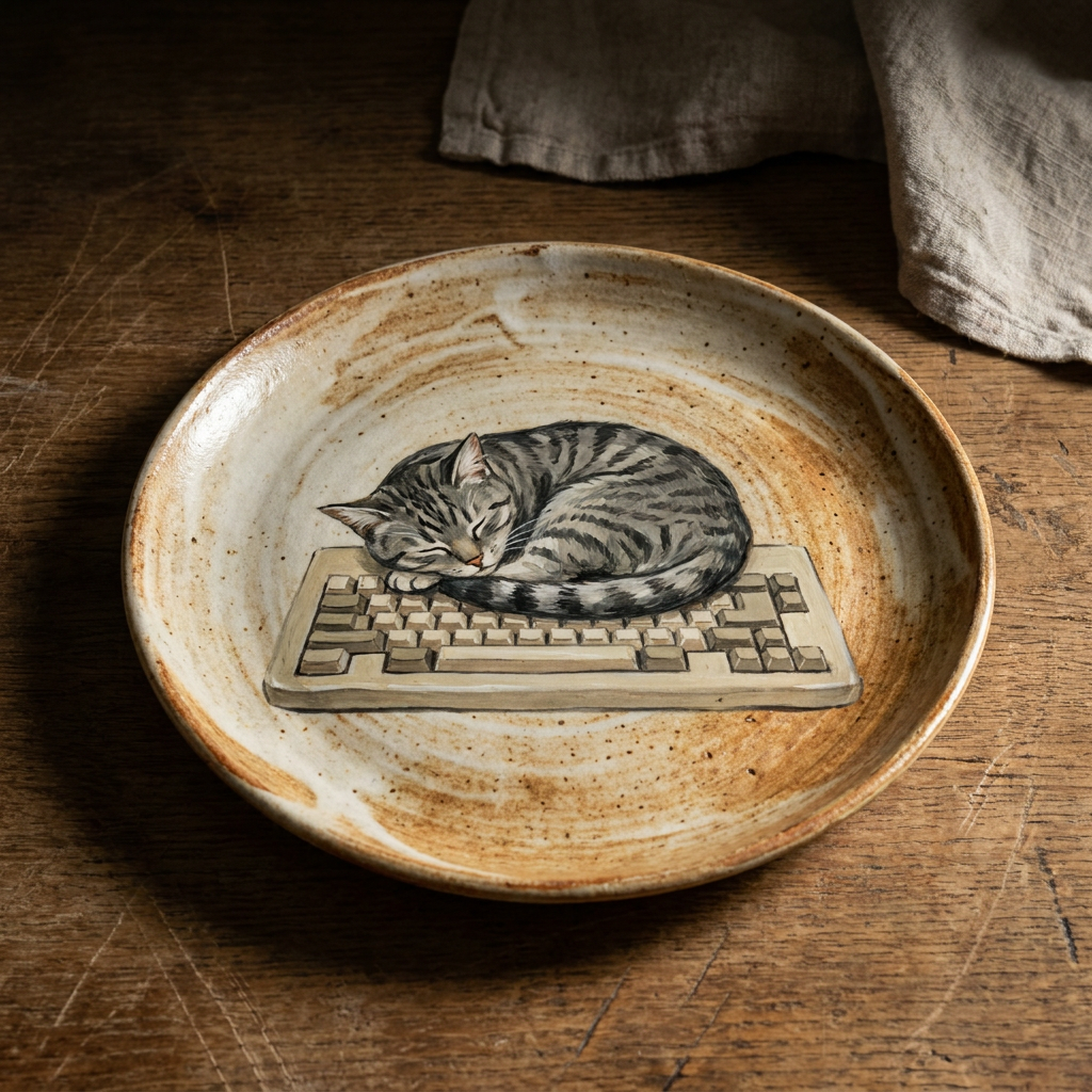 Handcrafted Tabby Cat Ceramic Plate